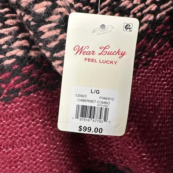 Lucky‎ Brand Fair Isle Jacquard Crew Neck Sweater Cabernet Combo Mens Size Large - Picture 10 of 12